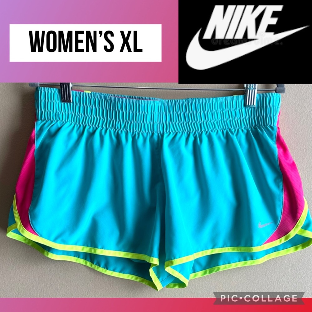 Nike Womens Shorts Running Dri-Fit Dash Teal Hot Pink Yellow 3” Inseam Size XL